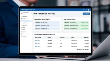 GetAFreightQuote.com platform dashboard showing rate comparison and consolidated e-billing