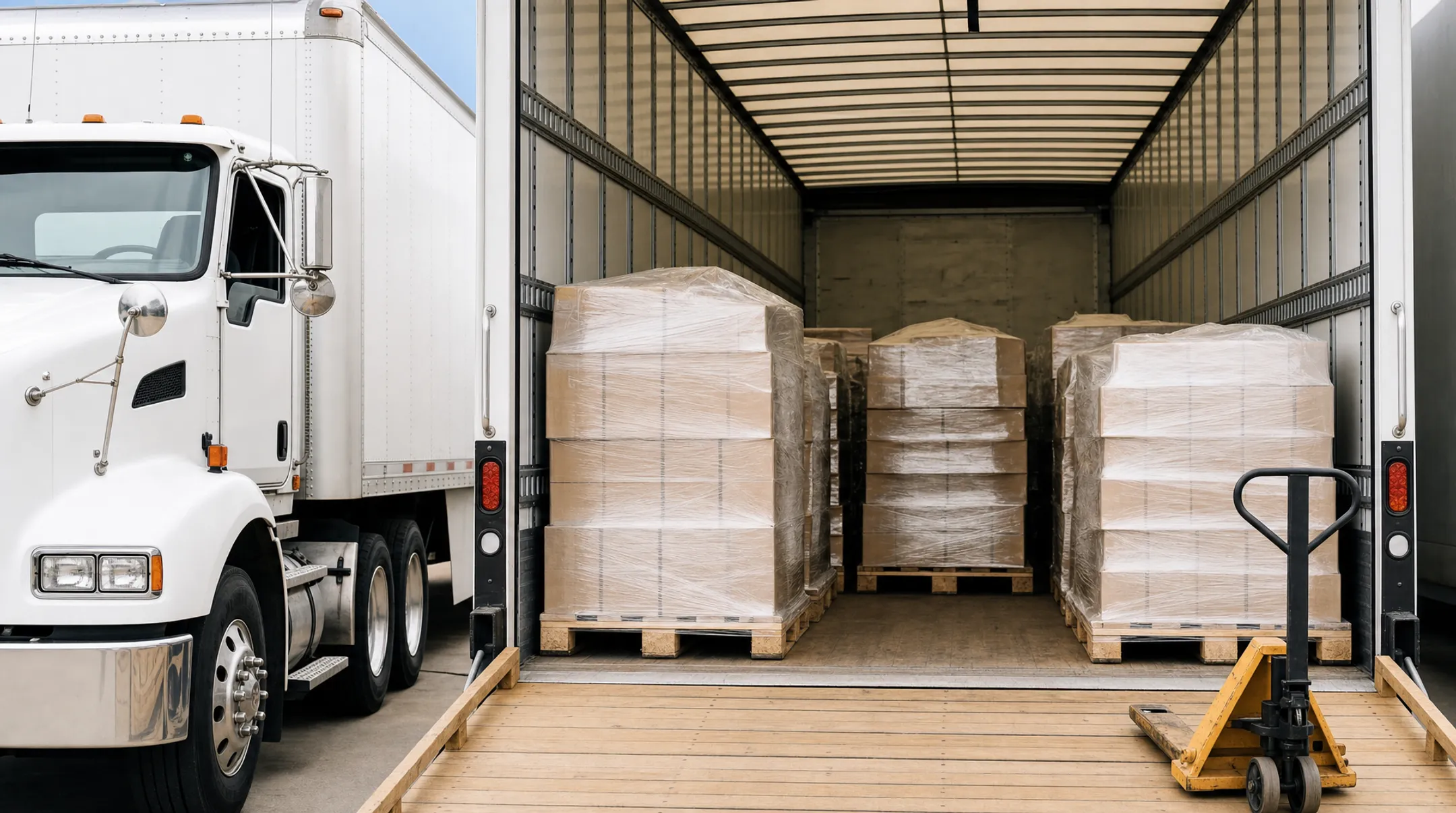 LTL freight pallets loaded on truck dock for oversized shipments