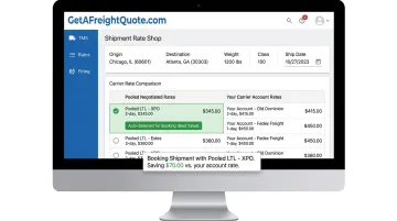 GetAFreightQuote TMS platform dashboard comparing pooled and carrier account rates