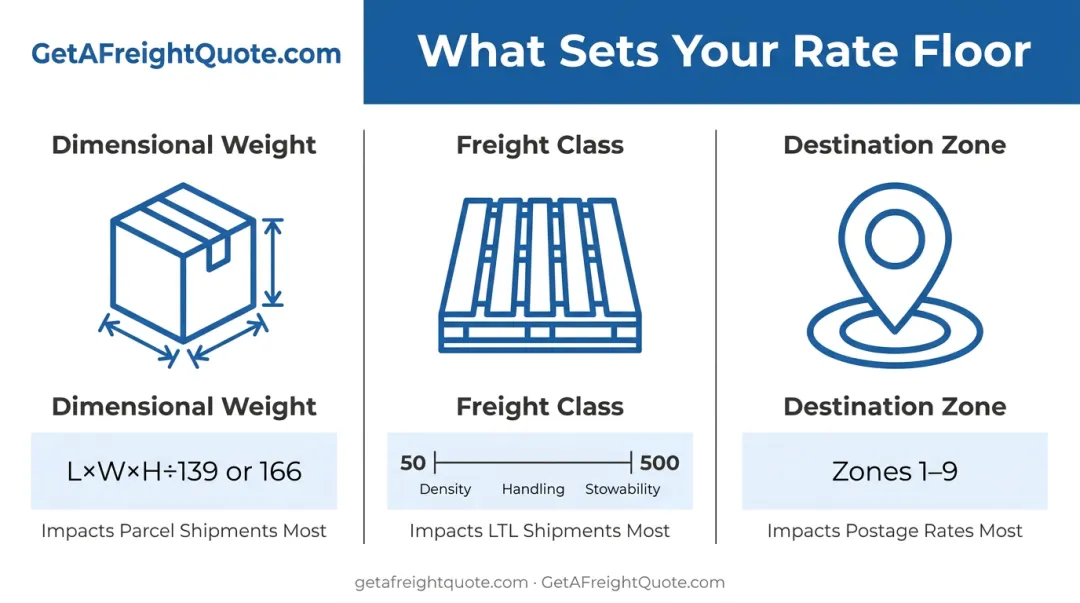 Dimensional weight freight class and destination zone cost driver comparison
