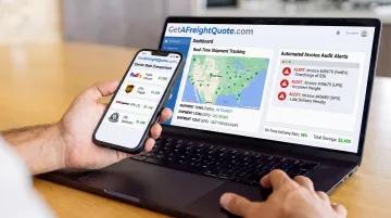 GetAFreightQuote.com TMS dashboard showing multi-carrier rate comparison and shipment tracking interface