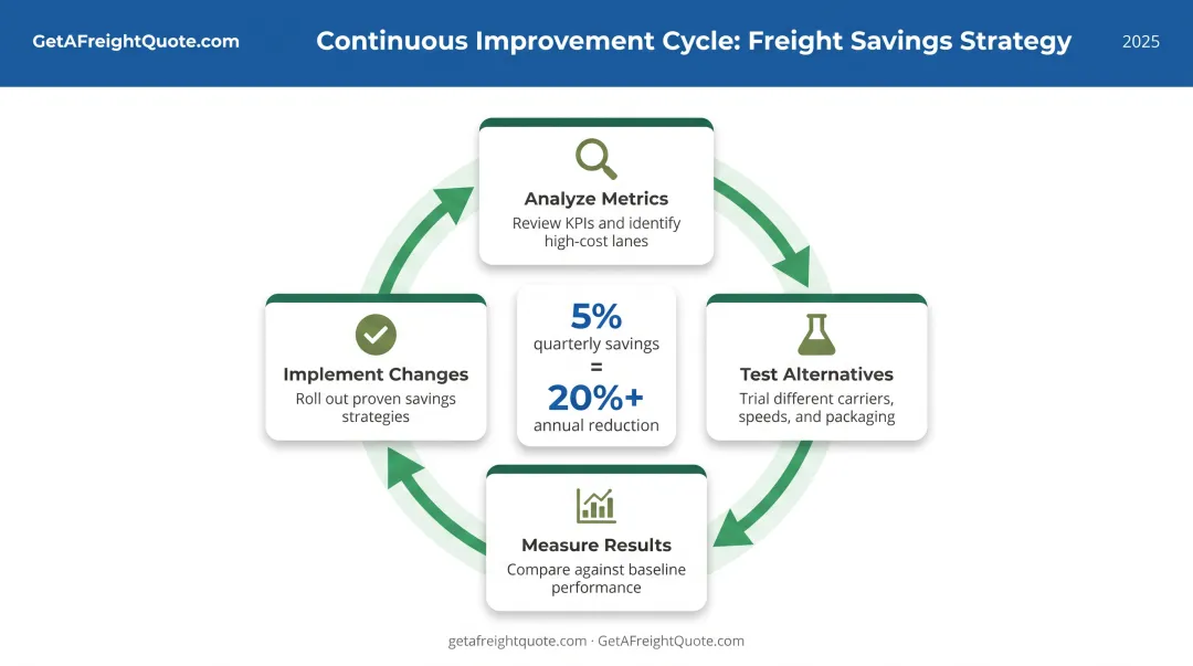 Four-step quarterly shipping optimization review cycle from analysis to implementation