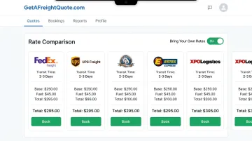 GetAFreightQuote platform dashboard displaying real-time freight rate comparison transparency