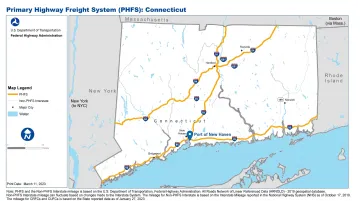 Connecticut interstate highway system showing I-95 I-84 and I-91 freight corridors with truck traffic