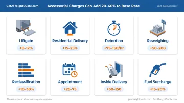 Common LTL freight accessorial charges breakdown showing fees and cost impact percentages