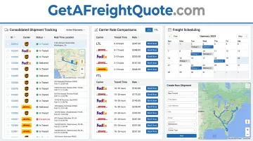 TMS platform dashboard showing consolidated freight rates and carrier options