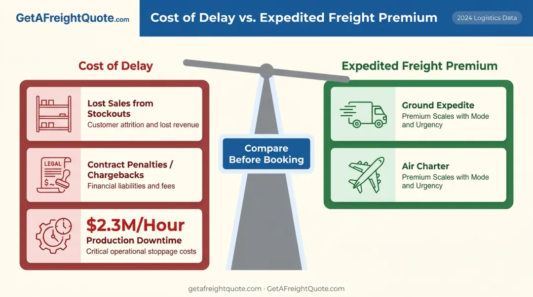 Cost of shipping delay versus expedited freight premium comparison chart