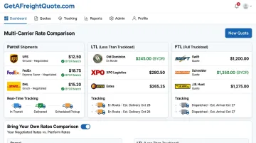 GetAFreightQuote.com multi-carrier rate shopping dashboard interface screenshot