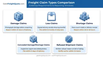 Five types of freight claims comparison damage loss shortage refused shipment