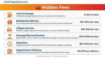 Common hidden shipping fees and surcharges comparison showing cost impact breakdown