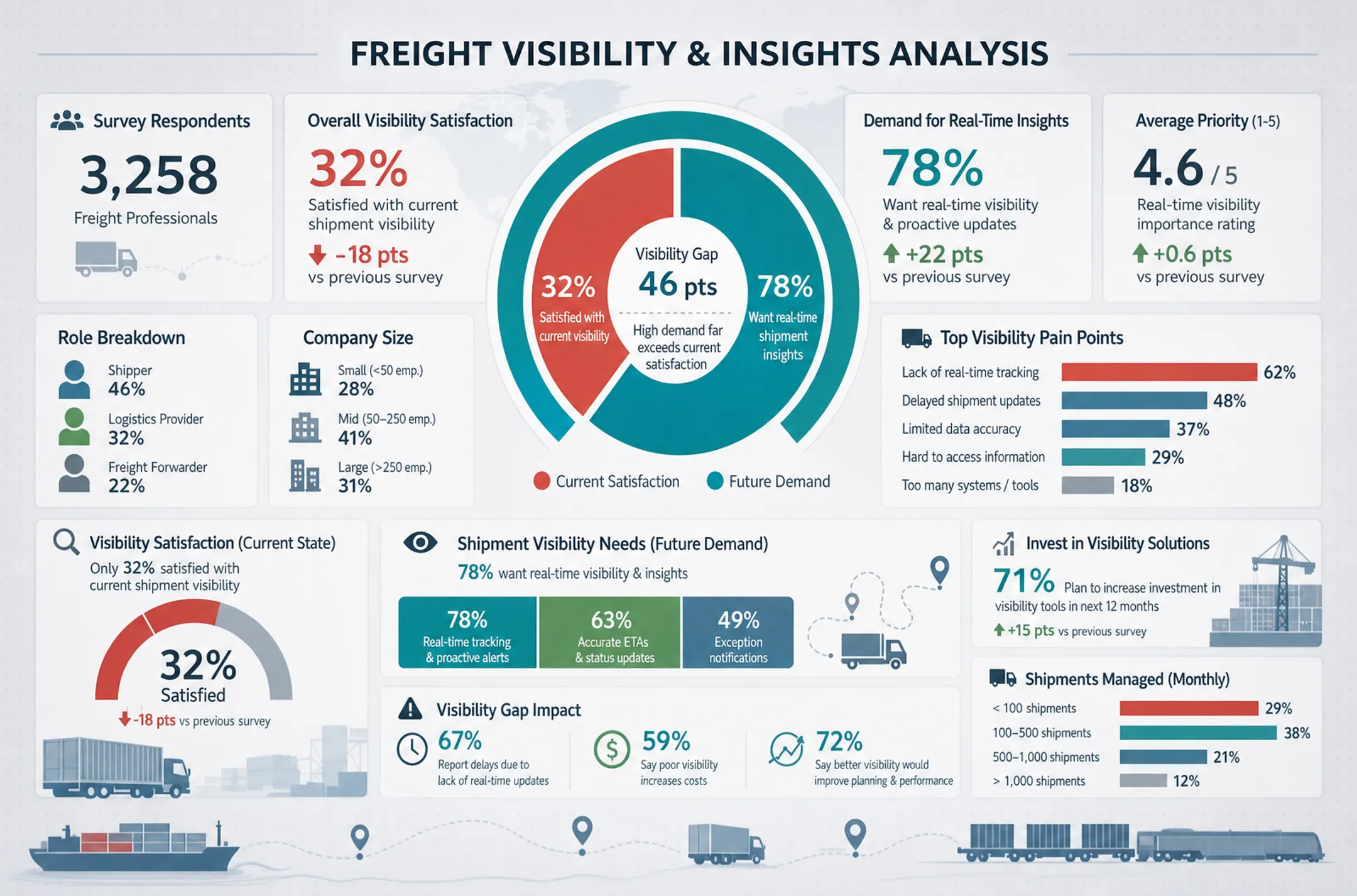 Shipment visibility satisfaction gap among freight shippers survey data