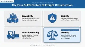 SLED framework four factors determining freight classification density handling stowability liability