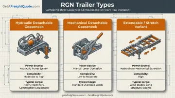 Three types of RGN detachable gooseneck trailer designs compared