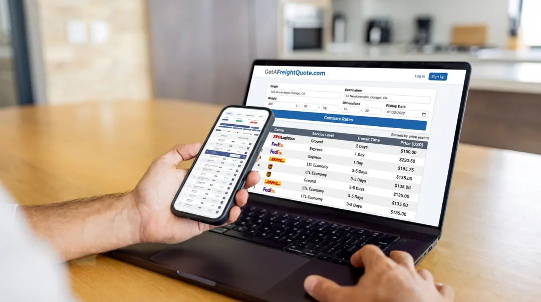 Rate shopper software dashboard displaying side-by-side carrier rate comparisons