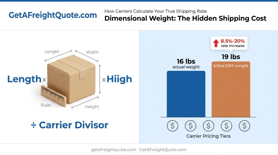 DIM weight calculation formula and oversized packaging cost impact example