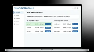 GetAFreightQuote.com platform dashboard comparing LTL freight carrier rates