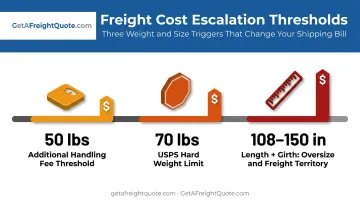 Weight and size thresholds that trigger carrier surcharge fees
