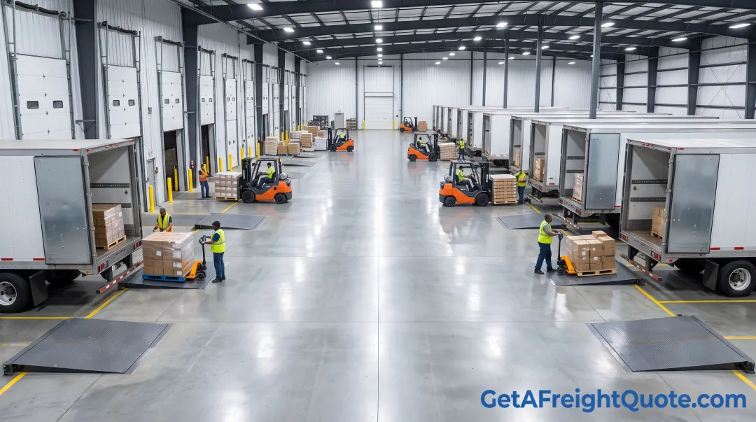 Old Dominion Freight Line service center facility with multiple loading docks and trailers