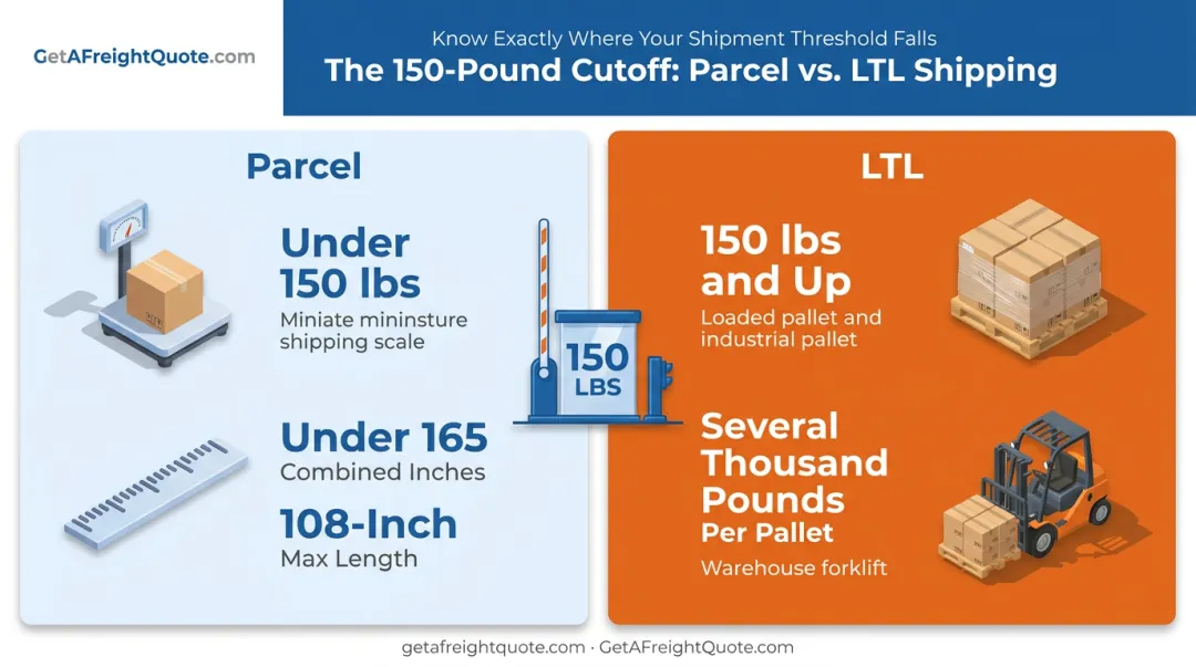 Parcel versus LTL weight and dimension threshold comparison chart
