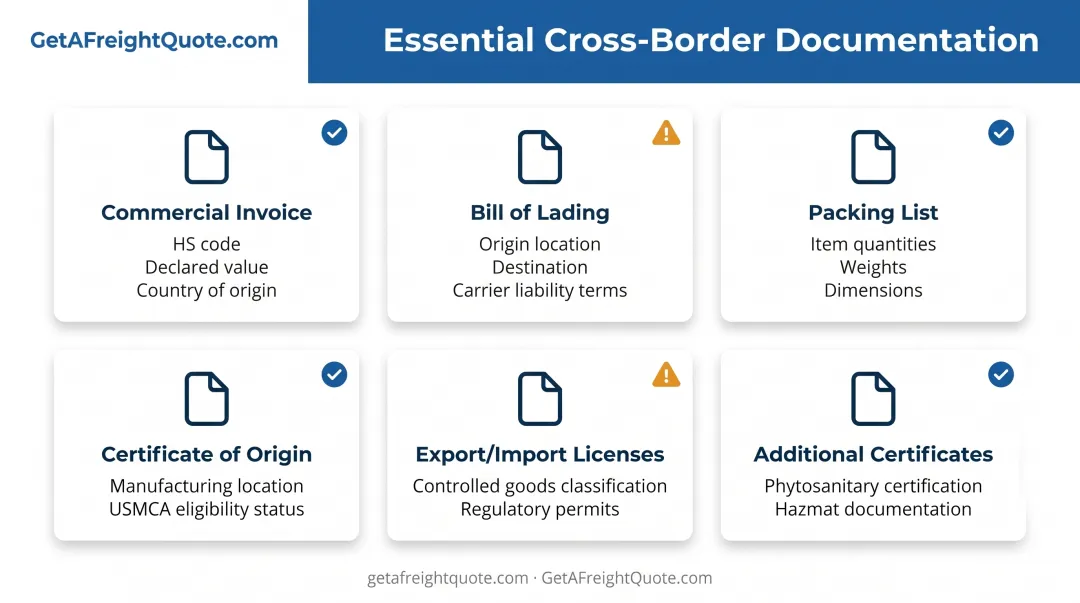 Essential cross-border freight documentation checklist with required fields and compliance notes