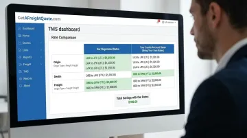 TMS dashboard comparing negotiated carrier rates against customer own shipping accounts