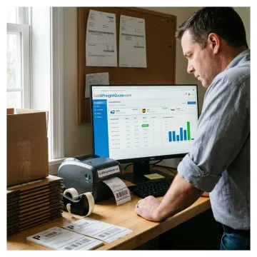 Business owner comparing parcel shipping rates