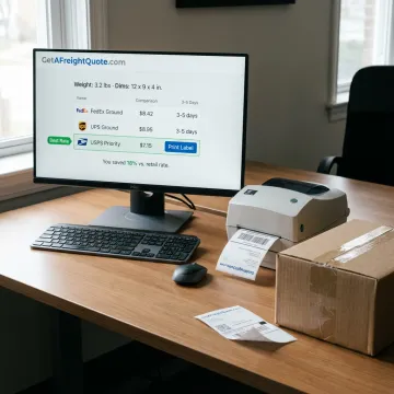 Shipping software showing parcel rates and labels