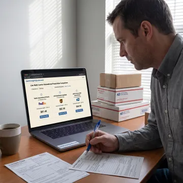 Shipping manager reviewing international carrier rates