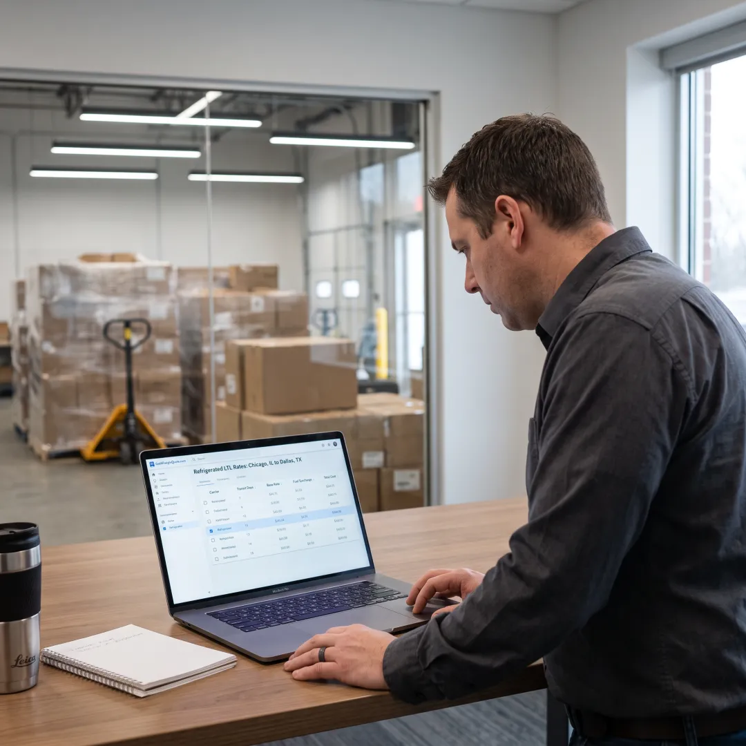 Logistics professional reviewing refrigerated freight rates
