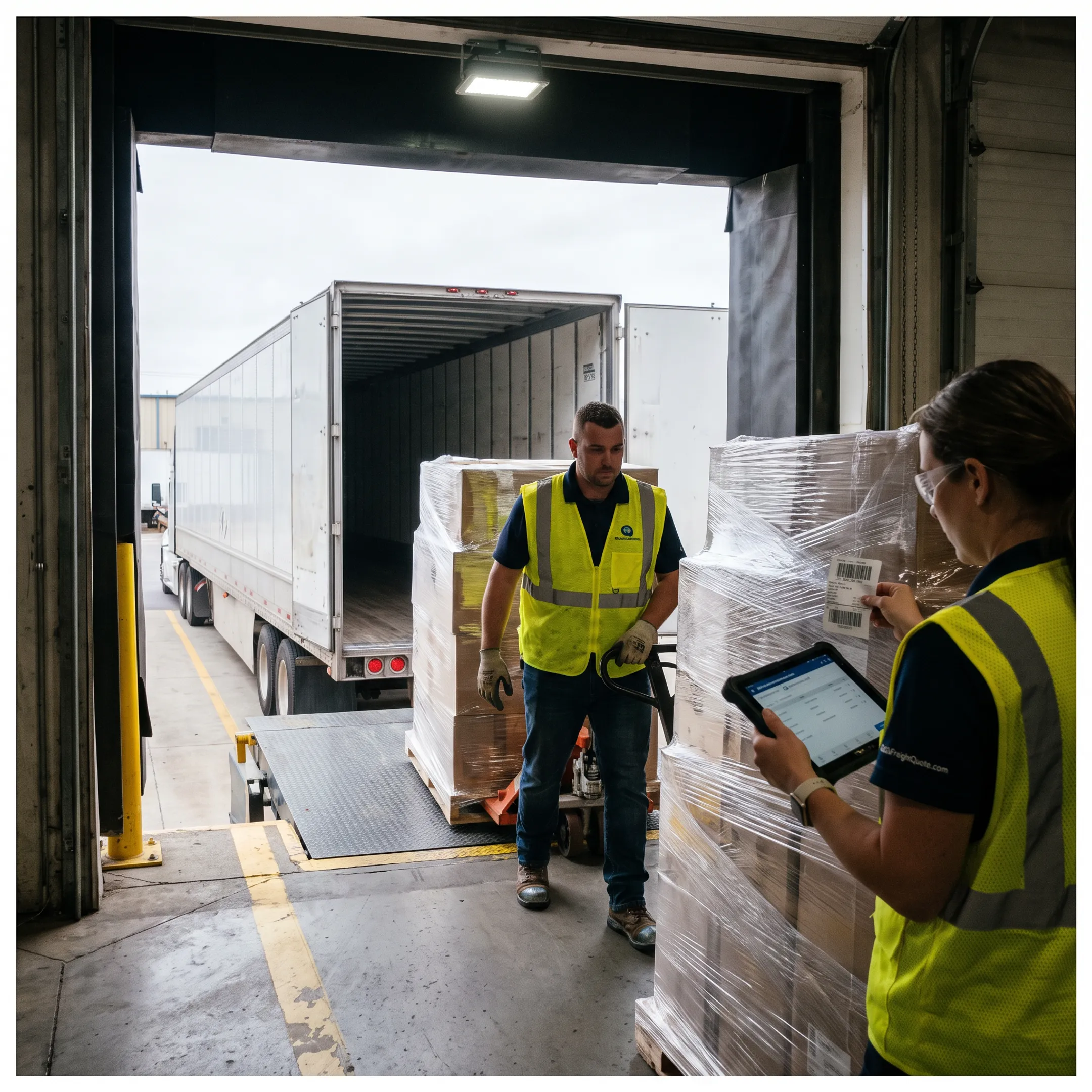 Freight truck transporting palletized shipments