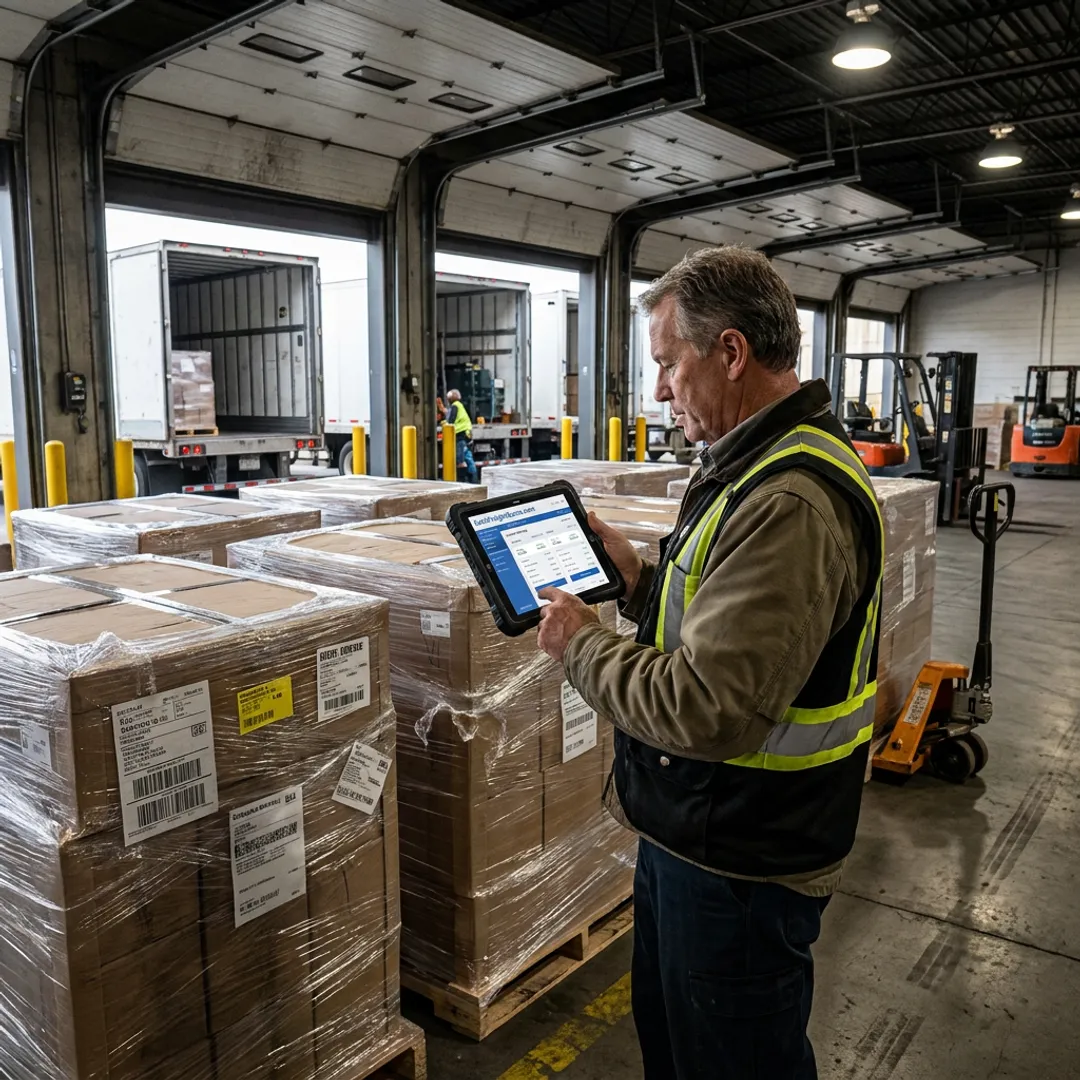 LTL freight pallets prepared for carrier pickup