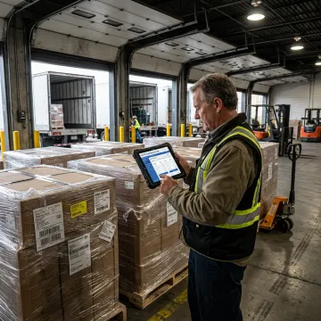 LTL freight pallets prepared for carrier pickup