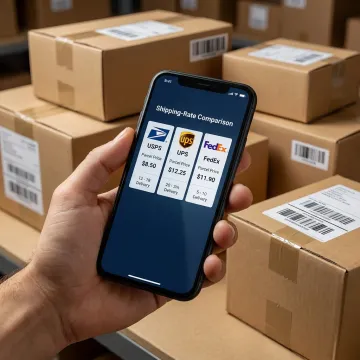 Shipping software dashboard comparing parcel carrier rates