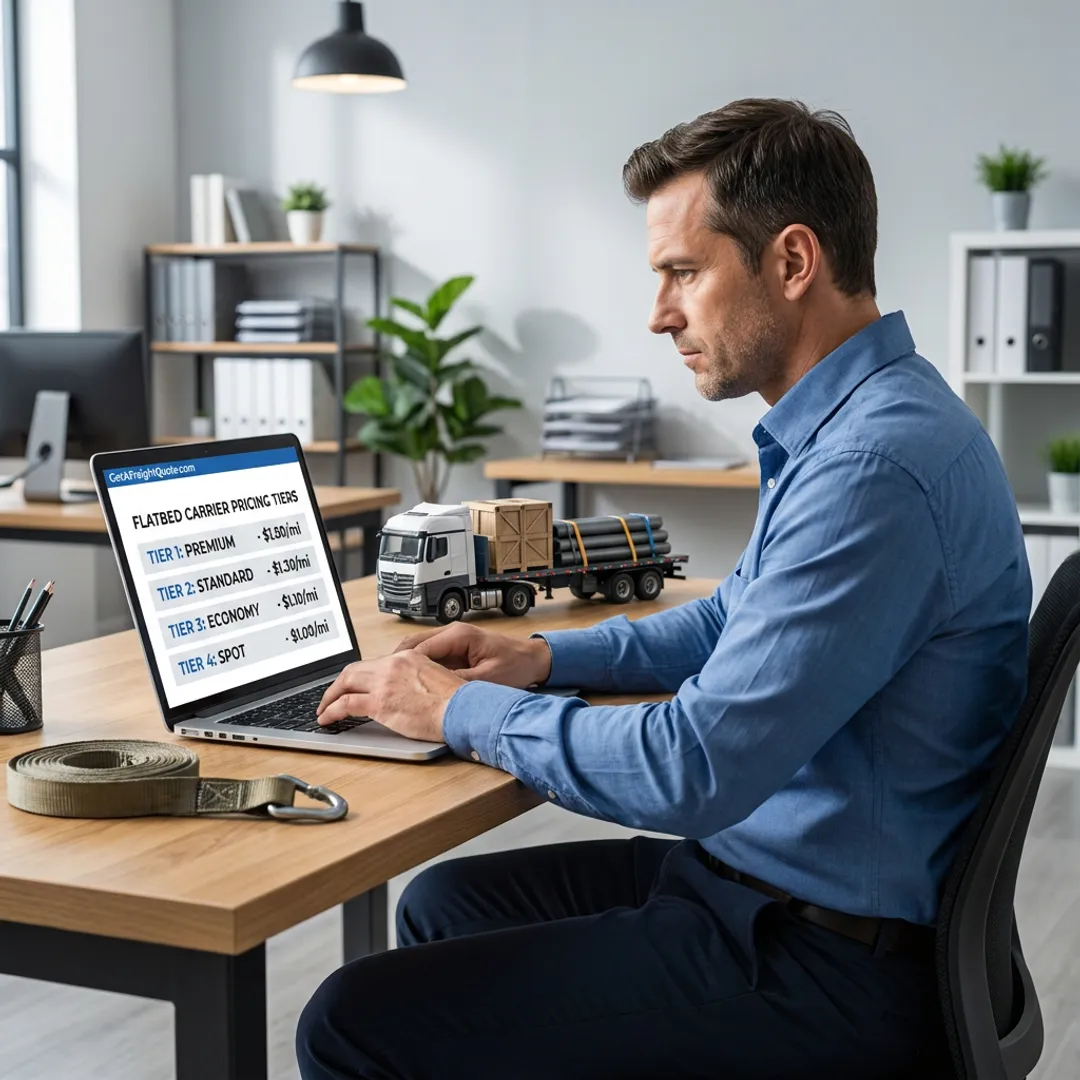 Logistics professional comparing flatbed freight rates
