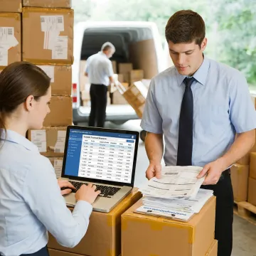 Freight coordinator reviewing truckload shipping options