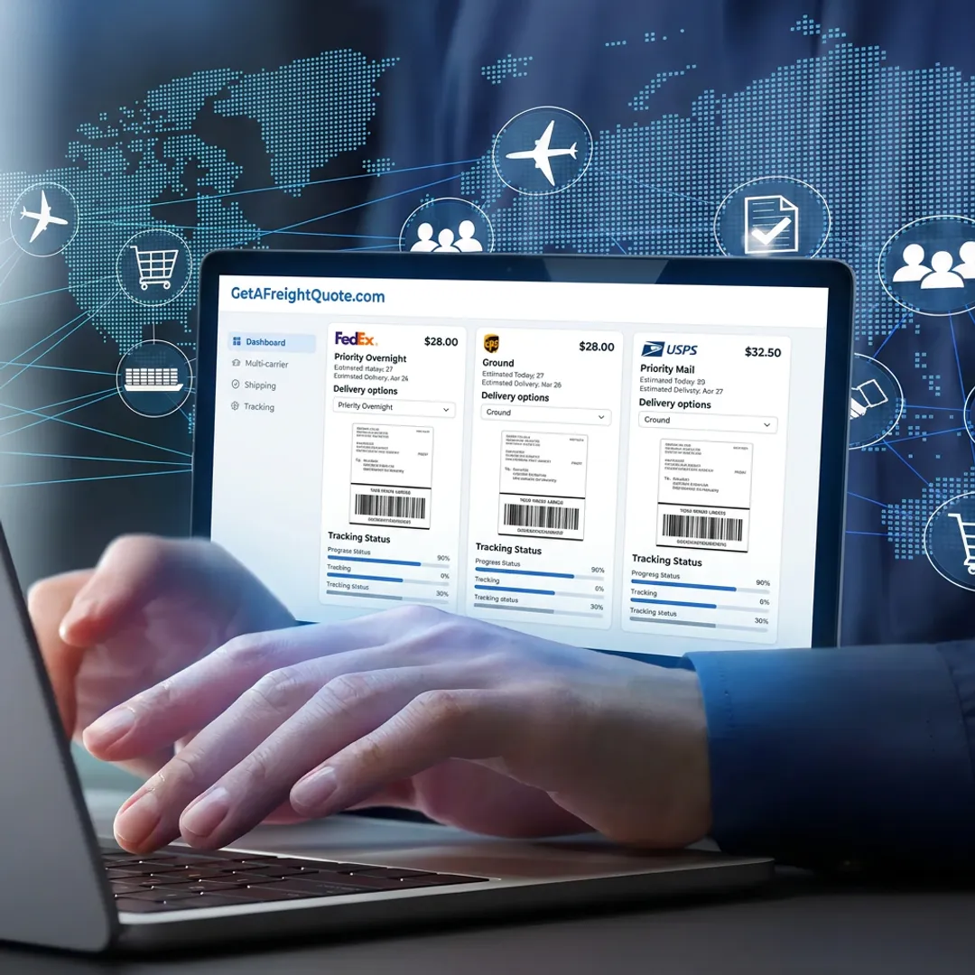 Parcel shipping dashboard with carrier rate comparisons