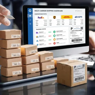 Shipping dashboard comparing carrier rates for a Canadian parcel