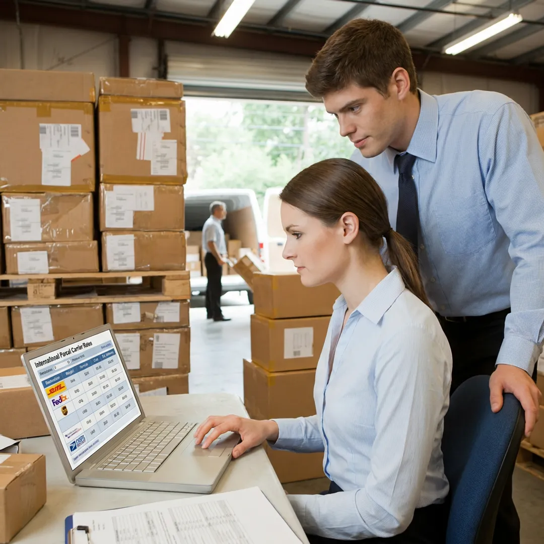 Shipping manager comparing international carrier rates