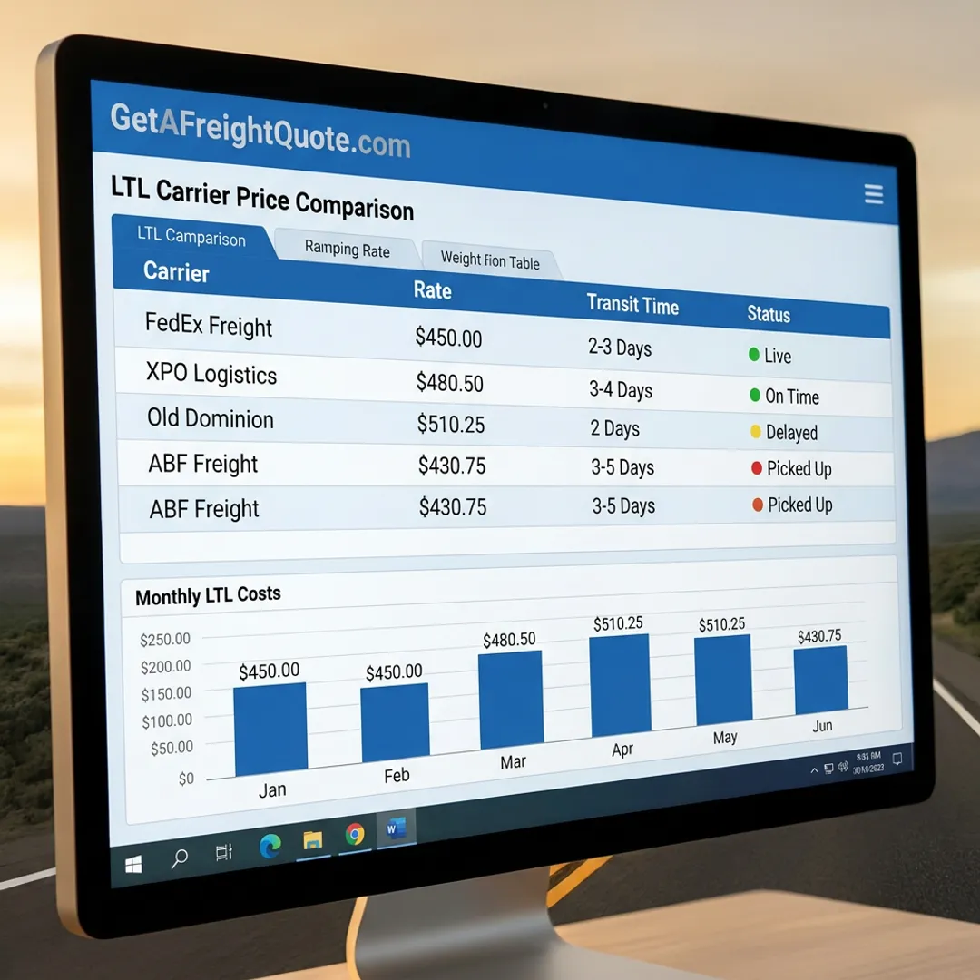 LTL freight dashboard displaying carrier comparisons and shipment tracking