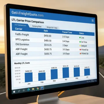 LTL freight dashboard displaying carrier comparisons and shipment tracking