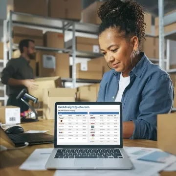 Shipping manager comparing ground carrier rates on a laptop