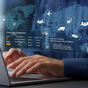 Dashboard comparing parcel shipping rates to Mexico