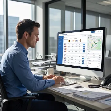 Logistics professional reviewing carrier rates and shipment data