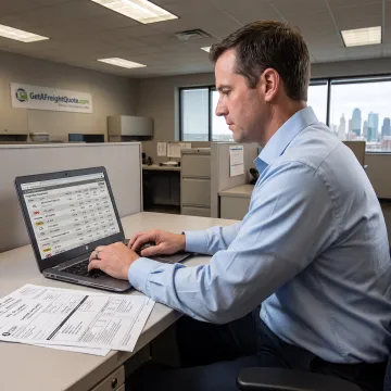 Business shipper comparing freight carrier rates on a laptop