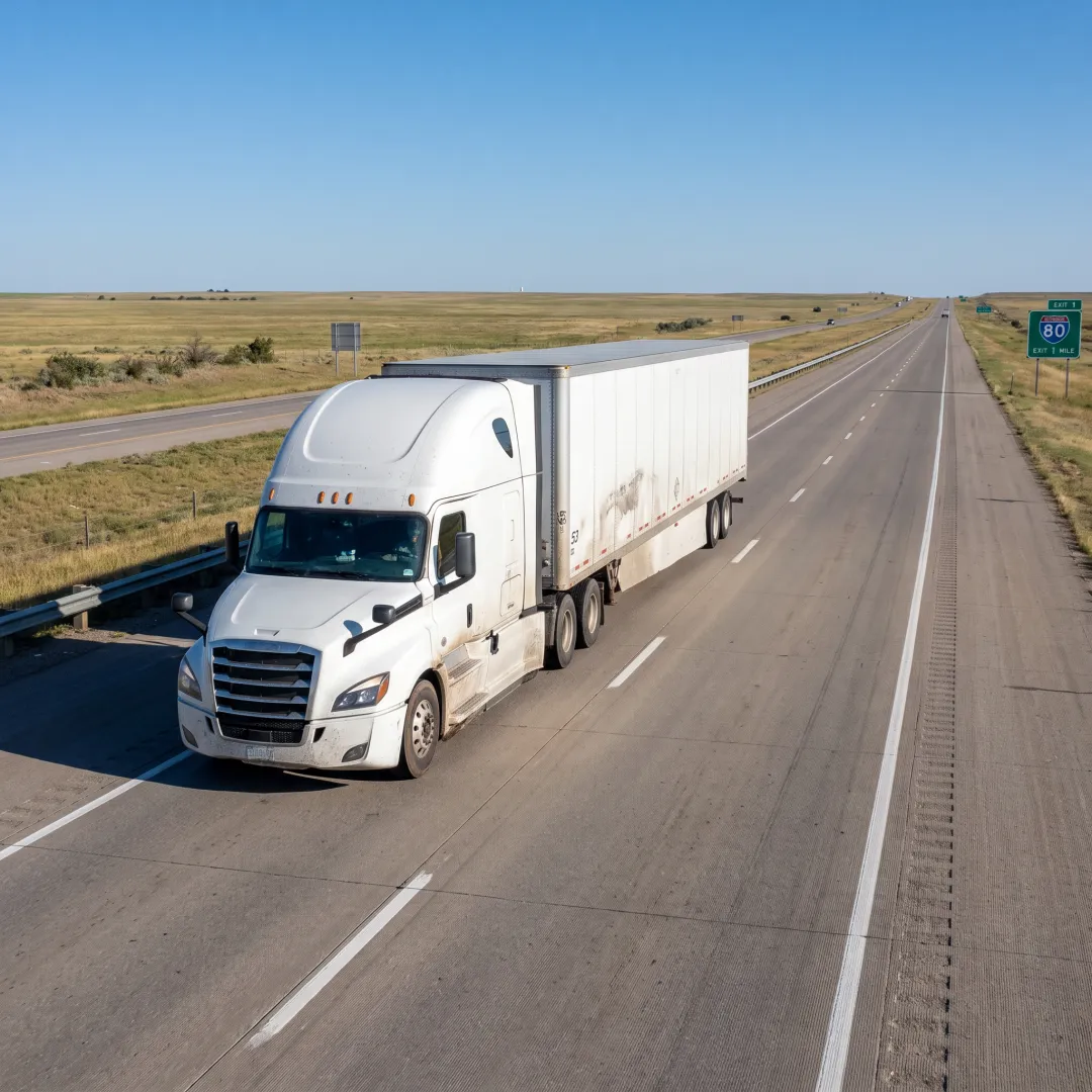 Freight truck transporting palletized shipments on a U.S. highway