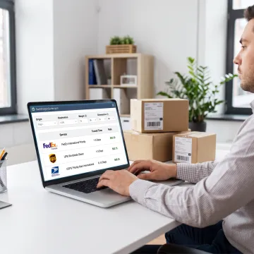 Business owner comparing international carrier rates online