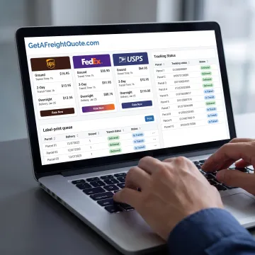Parcel shipping dashboard with carrier rate comparisons