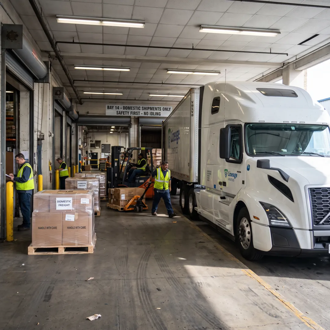Freight truck transporting palletized commercial cargo