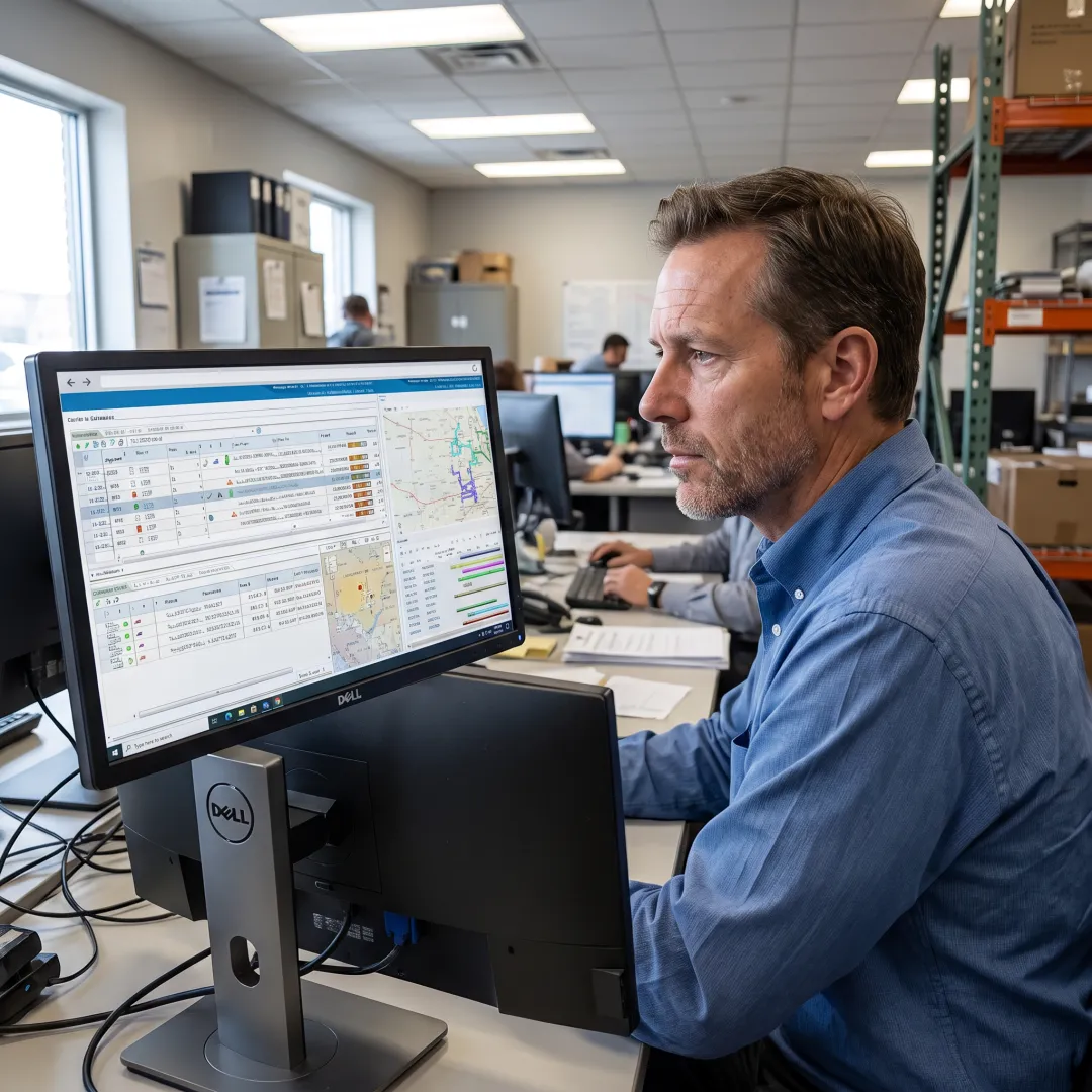 Logistics manager reviewing freight rates on dashboard