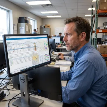Logistics manager reviewing freight rates on dashboard